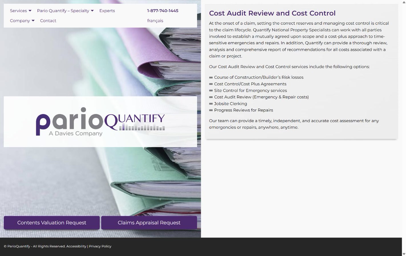 Previous ParioQuantify service page with a wide hero and single-column service content